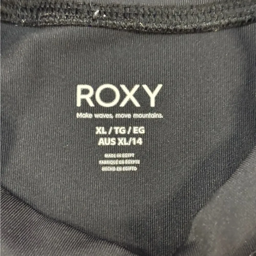 Roxy Whole Hearted Black Rashguard Short Sleeve with White Logo Girls Size XL 14